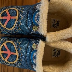 Fuzzy lined slippers.